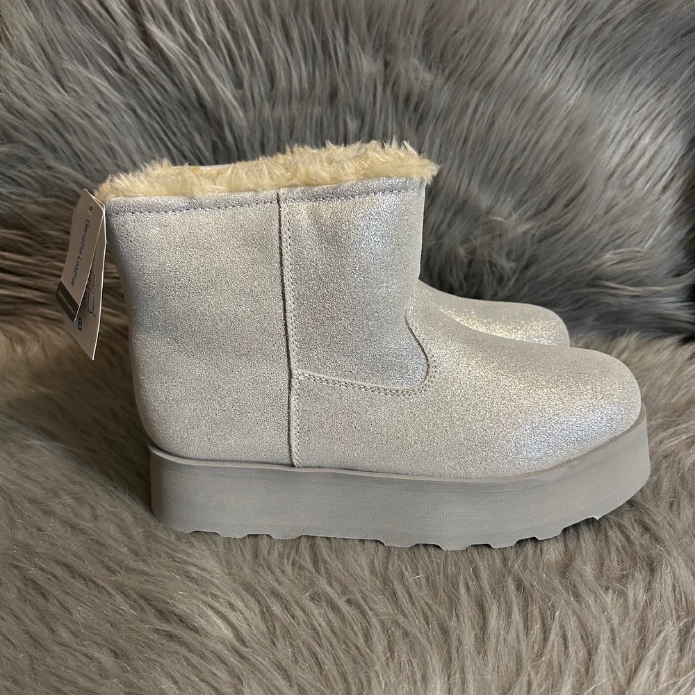 Time And Tru Platform Boots Womens Size 8 Sparkly Gray Booties Genuine Leather